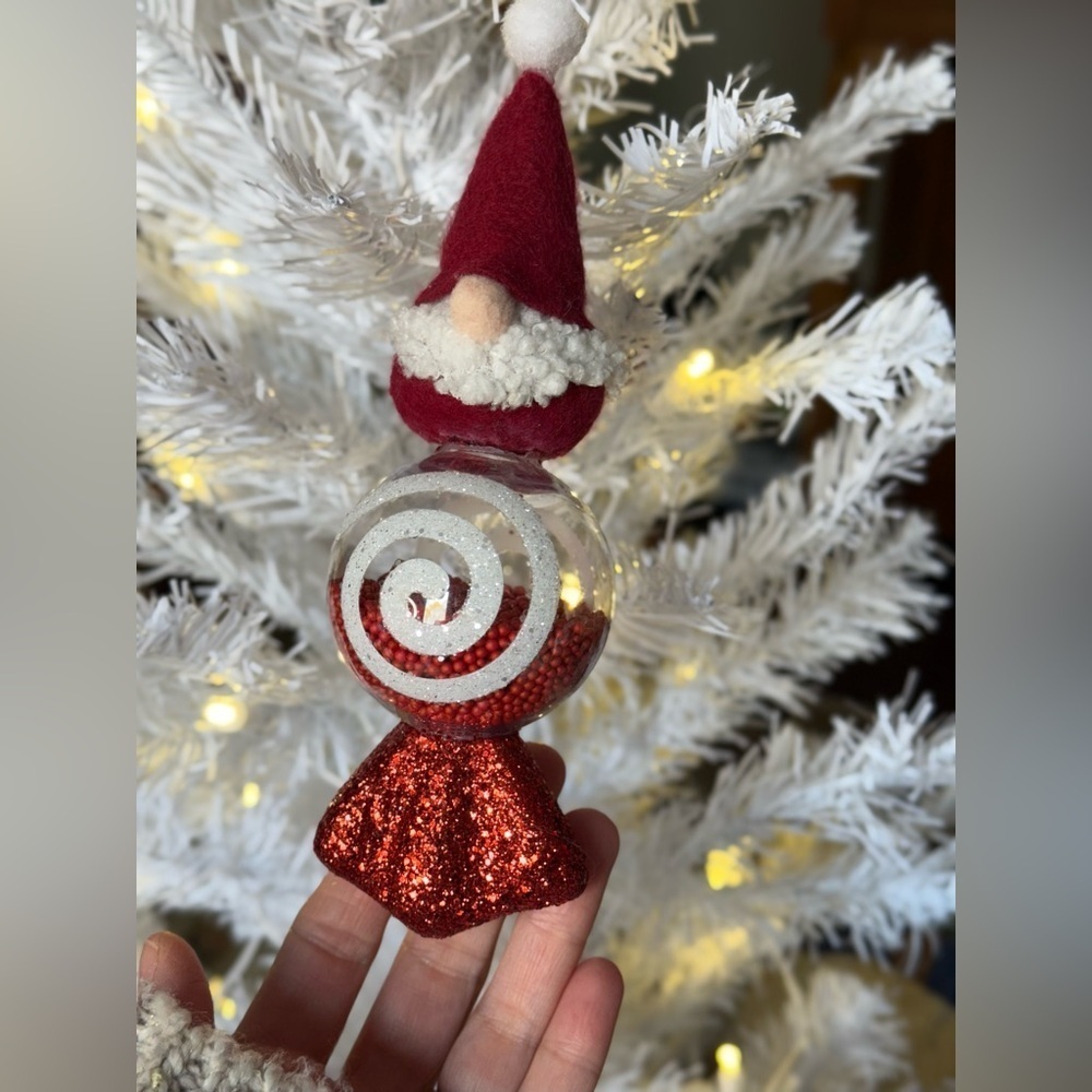 Gnome Glittery Swirl Red and White Santa Large Ornament